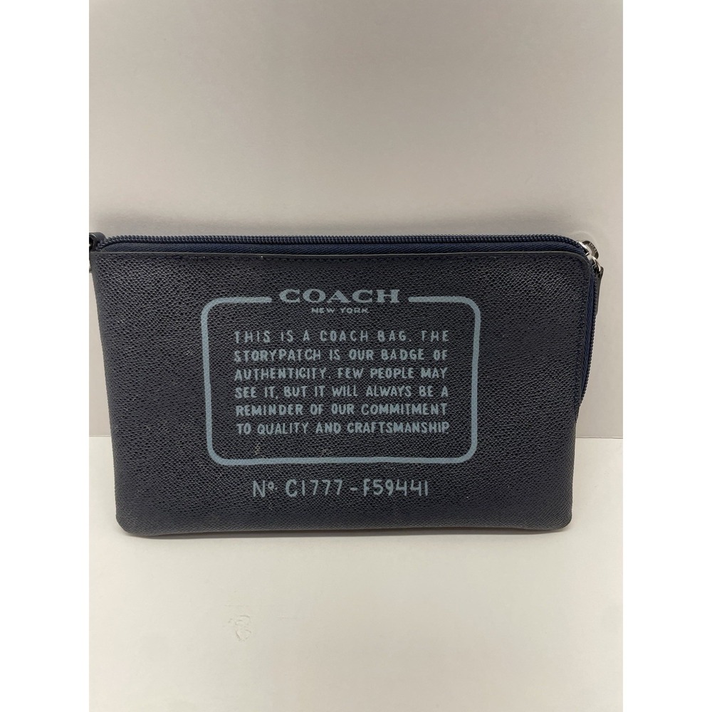 Coach‎ New York Dark Blue Wristlet Pouch Storypatch Clutch 6.5x9.5"